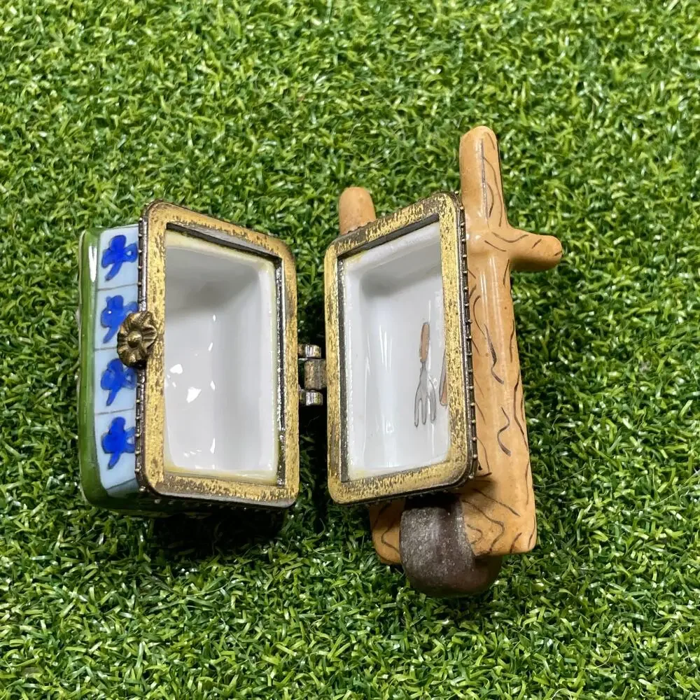 Vintage Miniature Porcelain Wheelbarrow Hinged Trinket Box